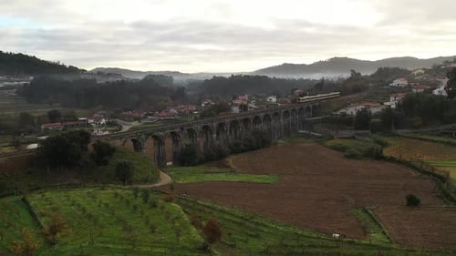 Train On Ancient Bridge Countryside Aerial HD