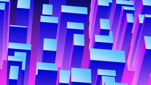 Abstrakte 3D-Würfel, Rechtecke, blauer Farbverlauf in Form einer Großstadt. Video 4k, 60 Bilder pro Sekunde