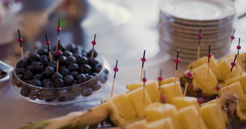 Party Table with Pineapple Chunks and Blueberries