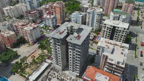 Aerial Video of Concrete Slab Assembly With Tower Crane