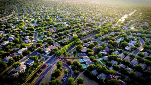 Aerial View of a Sunny Suburban Neighborhood