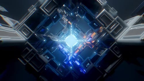 Abstract Futuristic Glowing Digital Tunnel Loop Background