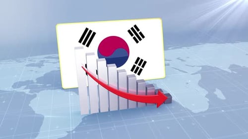 Korea South Flag And Bar Chart With Decreasing Values Economic Crisis Concept