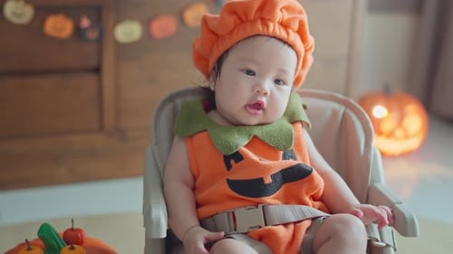 Cute Infant Dressed in Pumpkin Costume