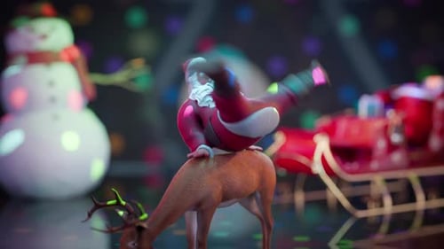 Santa Claus breakdancing on the back of a reindeer 4K