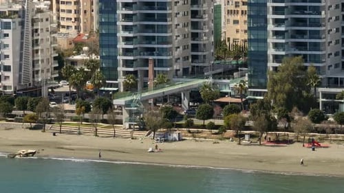 Aerial View of the Beach in the Cityscape on the Seashore