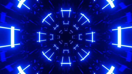 Futuristic Blue Neon Light Tunnel Background