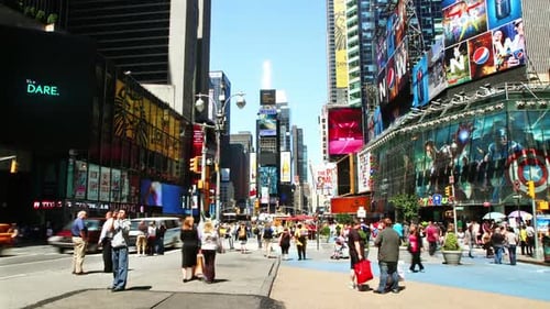 Times square traffic flows in manhattan New York City a daytime timelapse