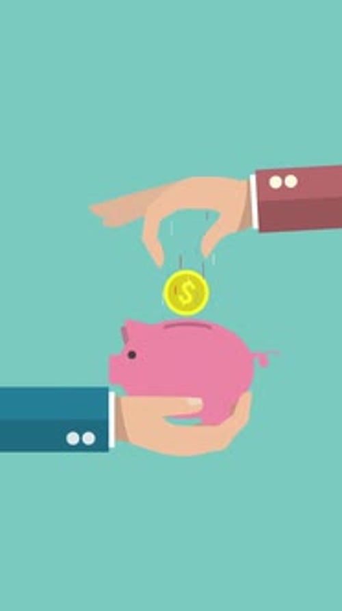 Hand Putting Coin A Piggy Bank Money Savings On Vertical