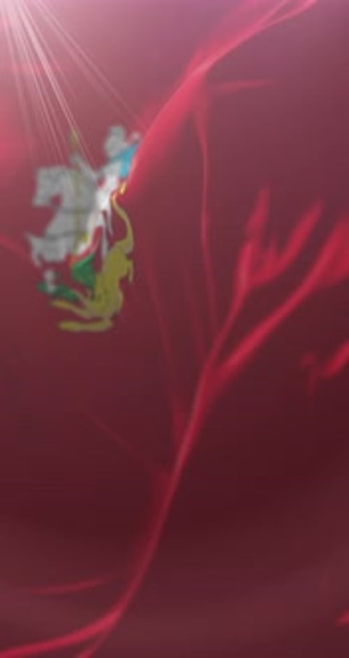 Vertical Waving Red Flag with Stylized Coat of Arms