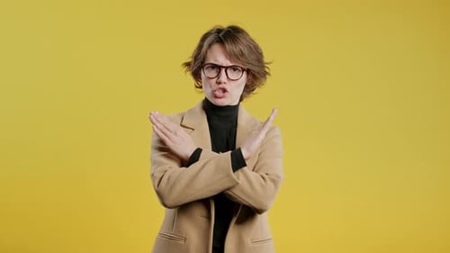 No Never BusinessWoman Rejecting Gesture Stop Crossing Hands Ban Timeout