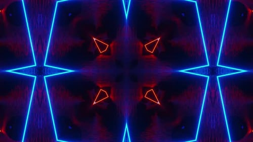 Blue and red abstract background with star pattern in the middle. Kaleidoscope VJ loop