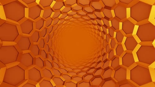 Golden Hexagon Grid Glossy Tunnel Background