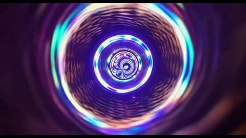 Abstrakter Neontunnelflug mit pulsierenden Lichteffekten