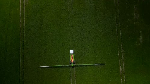 Spray Fertilize On Field With Chemicals In Agriculture Field