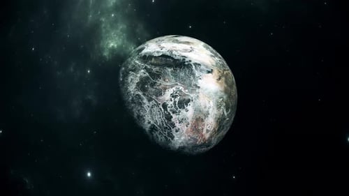 Rotating Alien Planet in Deep Space with Nebula