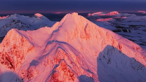 Aerial view of Norway snow mountain beautiful landscape during winter