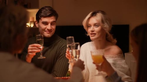 Friends Toasting Together at Festive Holiday Gathering