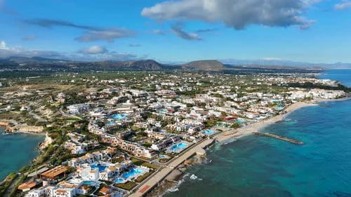 Hersonissos Cretan greek island resorts and coastline, Aerial view