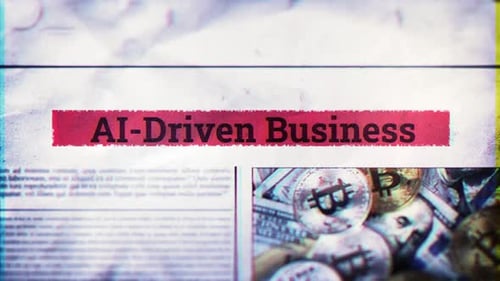 AI-Driven Business Glitch Text Reveal with Cryptocurrency Background