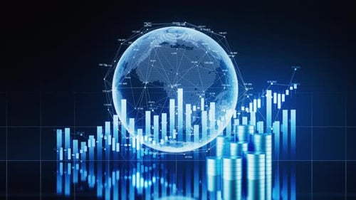 Global Digital Financial Growth with Animated Business Charts and Coins