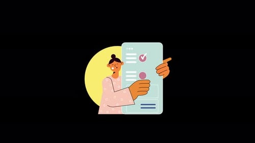 Woman holding a document with a cheerful expression, Asian descent.