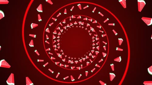 Watermelon Slices Spiral Rings Background, Loop