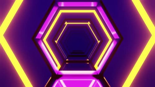 Hexagon Yellow With Pink Light On Blue Background Vj Loop
