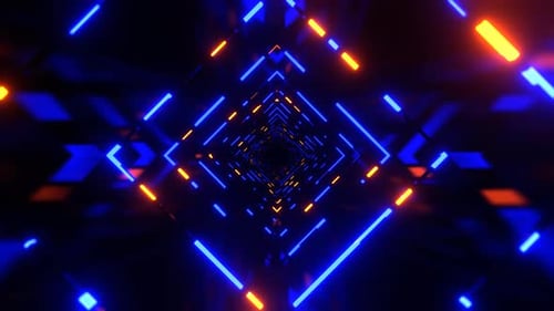 Orange And Blue Bright Infinity Neon Abstract Corridor Background Vj Loop I 4K