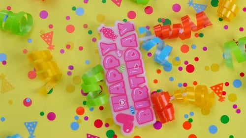 Cheerful Birthday Sign with Confetti and Ribbons