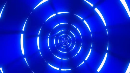 Blue energy digital circles tunnel frame made of lines and dots futuristic magical glowing bright