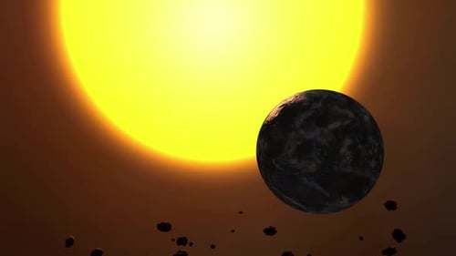 La Terre en orbite près d'un soleil brillant