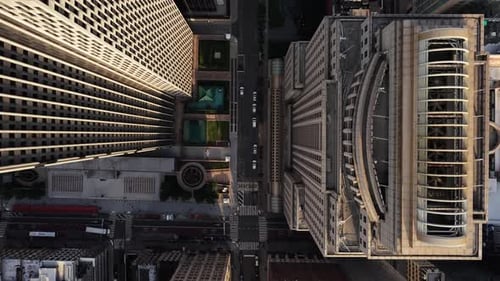 Overhead Aerial View of a Bustling Manhattan Financial District Highlighting the Contrast Between