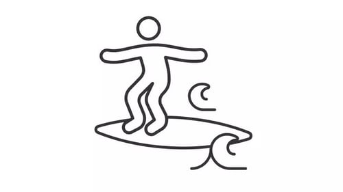 Animated Line Icon of a Surfer Riding a Wave