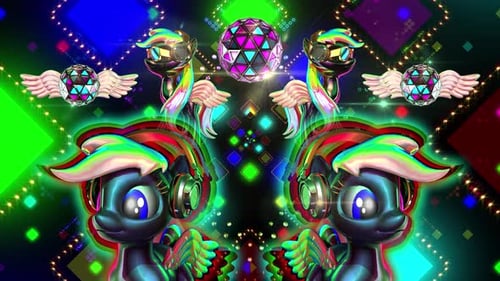 Vibrant Neon Pony Disco Ball Music Loop