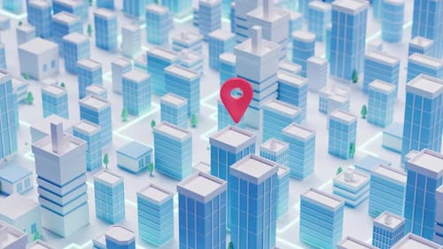Animated 3D City Map with Bouncing Location Pin