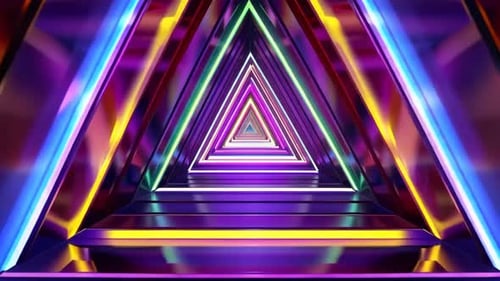 Futuristic Neon Triangular Tunnel Loop 3D Motion