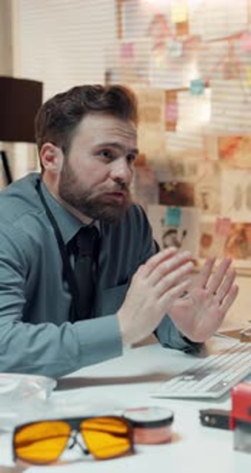 Discussion, research and detective or man in police station for investigation