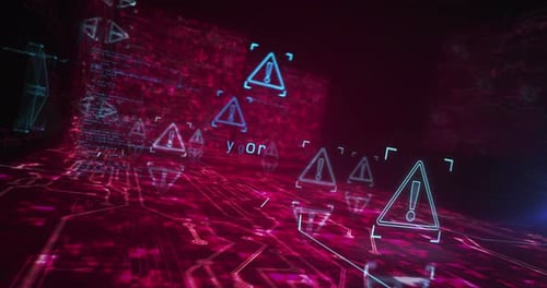 Alerta, ciberataque, símbolos, bucle, concepto cibernético