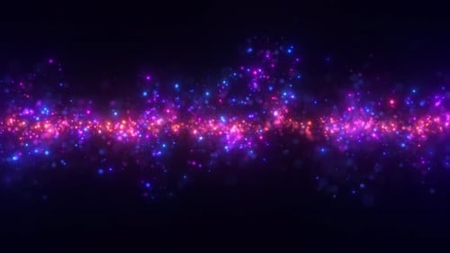 Abstract background of magic dust particles, particles glow and move with wave energy