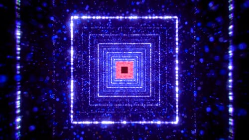 Glowing Geometric Square Tunnel Loop with Shifting Colors