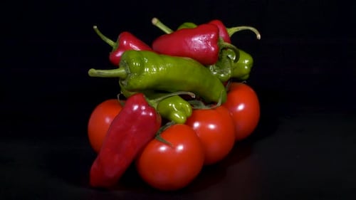 Tomatoes and Peppers Still Life on Black