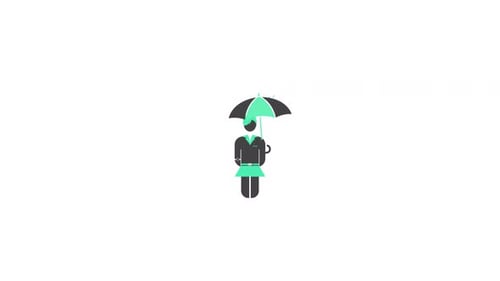 Flat Design Animated Icon: Person with Umbrella and Rain