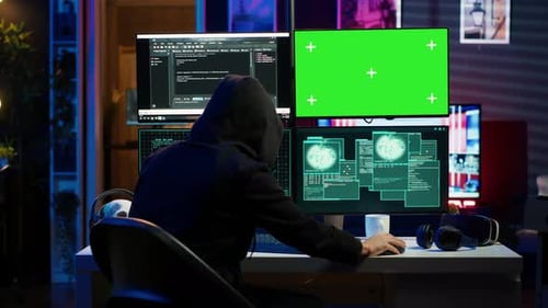 Hacker Using Mockup Monitor Seeing Access Denied Error Message