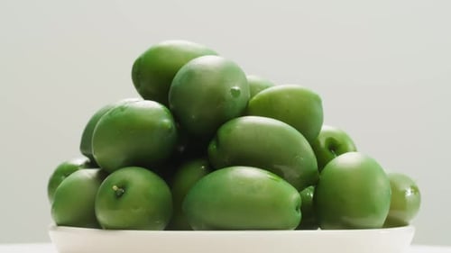 Pickled Round Green Olives From Greece Close Up of Red Black and Green Olive Fermented Spanish