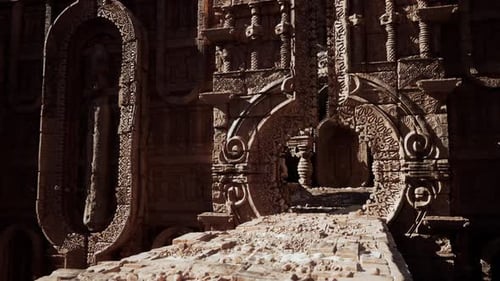 A Large Stone Structure with Carvings on It