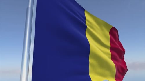 Realistic Waving Flag Animation: Blue, Yellow, and Red Stripes