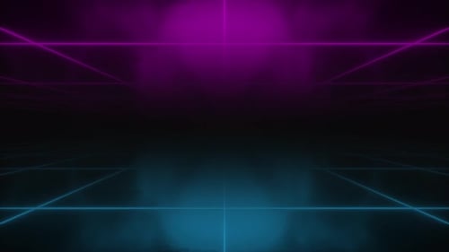 80s Retro Futuristic Sci Fi Seamless Loop. Retrowave Neon Lights Animation Background V10