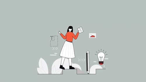 Minimalist Animated Concept: Person With Creative Ideas And Design Elements