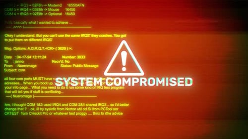 System Compromised On Hacking & Error Message Digital Screen Message On Computer Screens